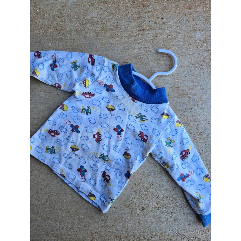 Vintage Buster Brown 6-9 Months Long Sleeve T-Shirt White Blue AOP Vehicles